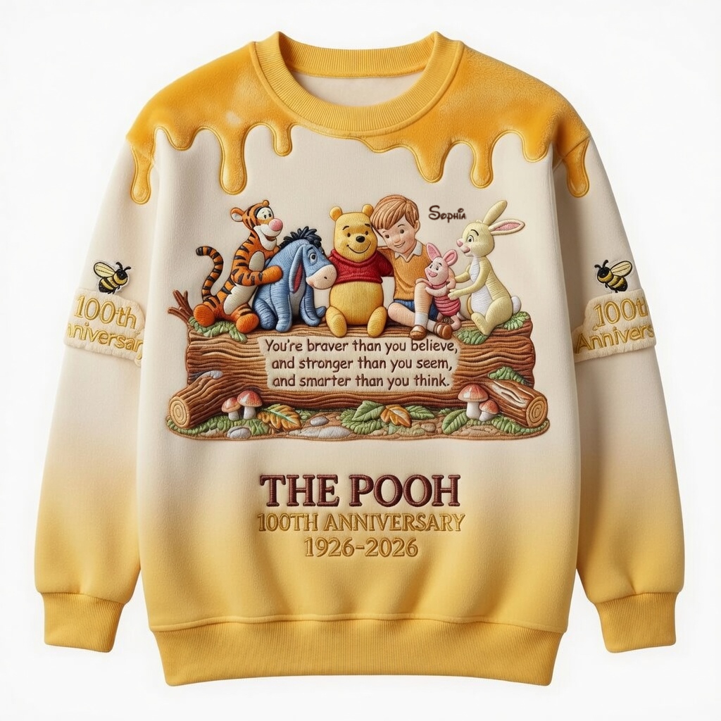 Personalized 100th Anniversary Pooh All Over Shirt for Movie Fans