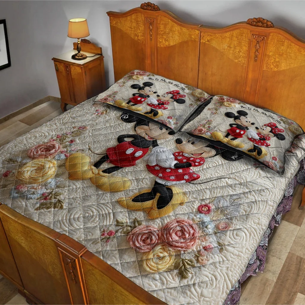 Personalized Mickey Minnie Quilt Bedding Set Custom Name Gift for Couples Quilted Bedding Set GradoCreations
