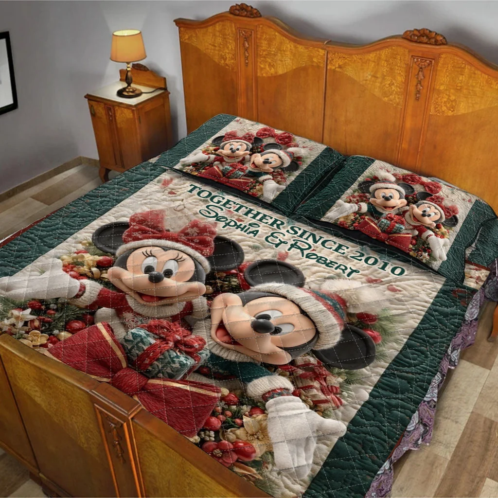 Personalized Mickey & Minnie Quilt Bedding Set for Couples Christmas Gift Quilted Bedding Set GradoCreations