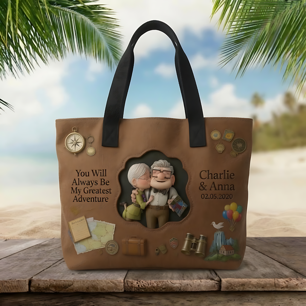 Personalized Adventure Tote Bag Custom Name Gift for Couple