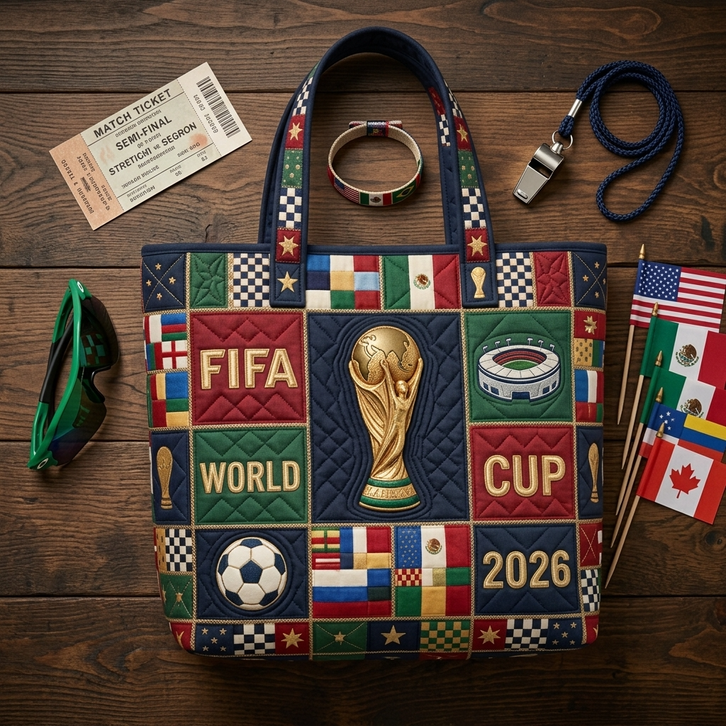 Quilted Tote Bag FIFA World Cup 2026 Gift for Soccer Fans