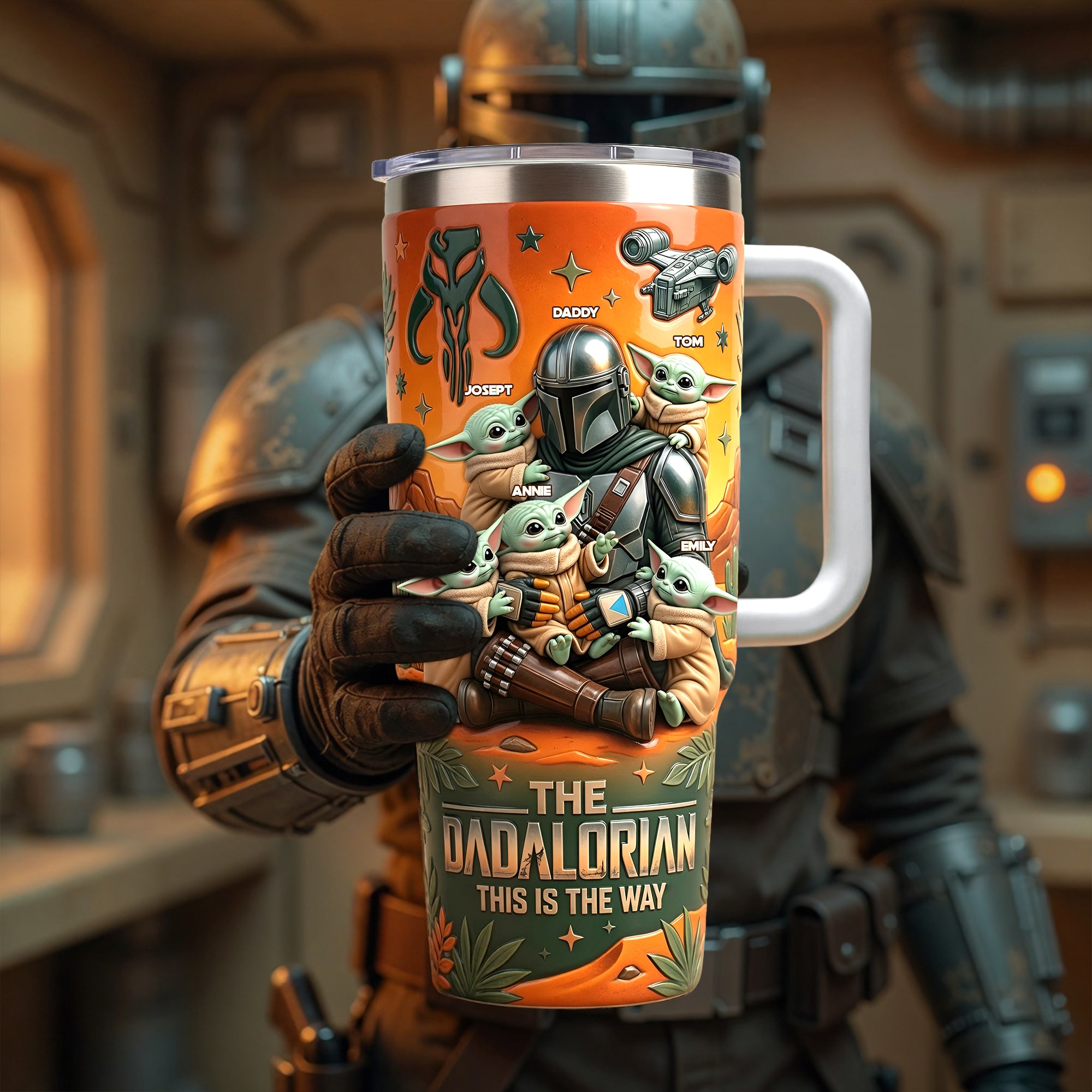 Personalized Dadalorian Tumbler with Handle Gift for Dad
