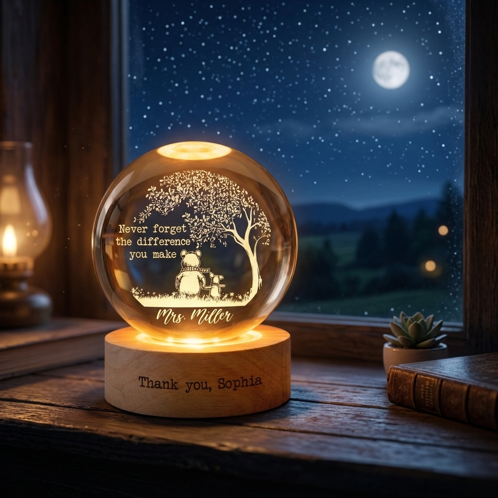 Personalized Crystal Globe Lamp Gift for Teacher Thank You