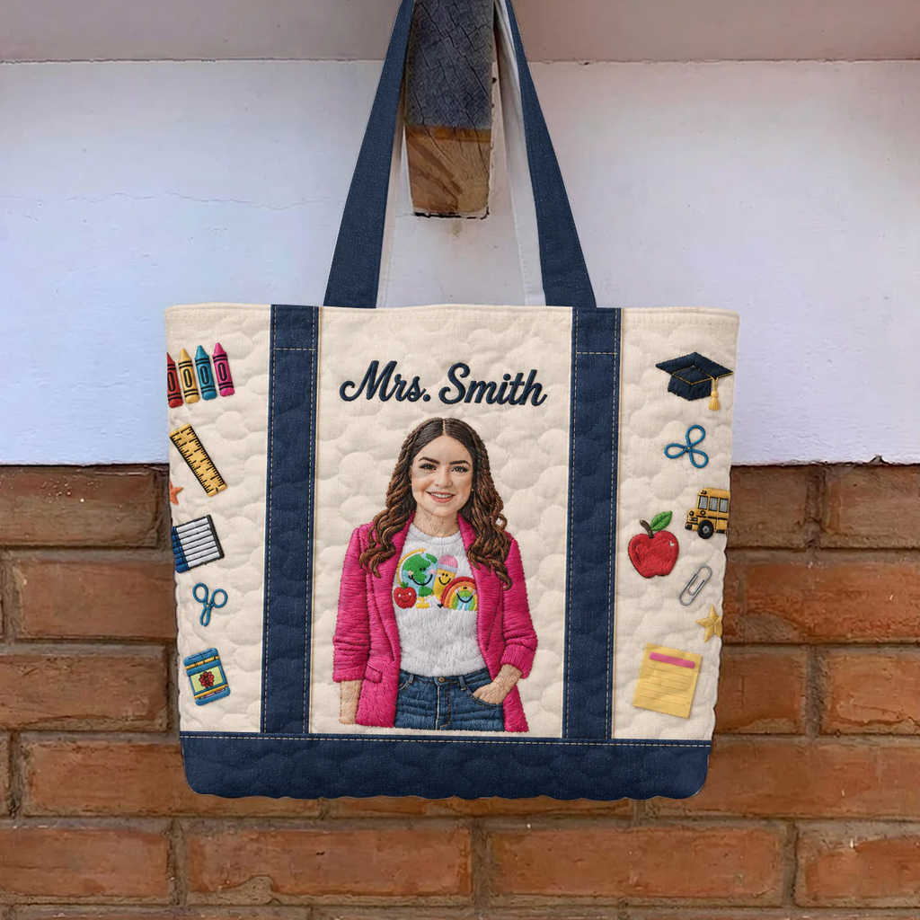Personalized Embroidery Tote Bag Custom Photo Gift for Teacher