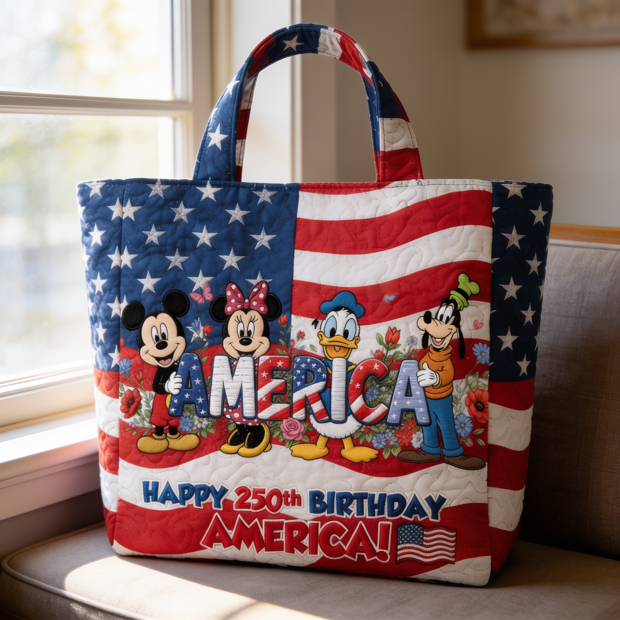 Personalized Quilted Tote Bag for Independence Day Gift - Magical Mouse Design