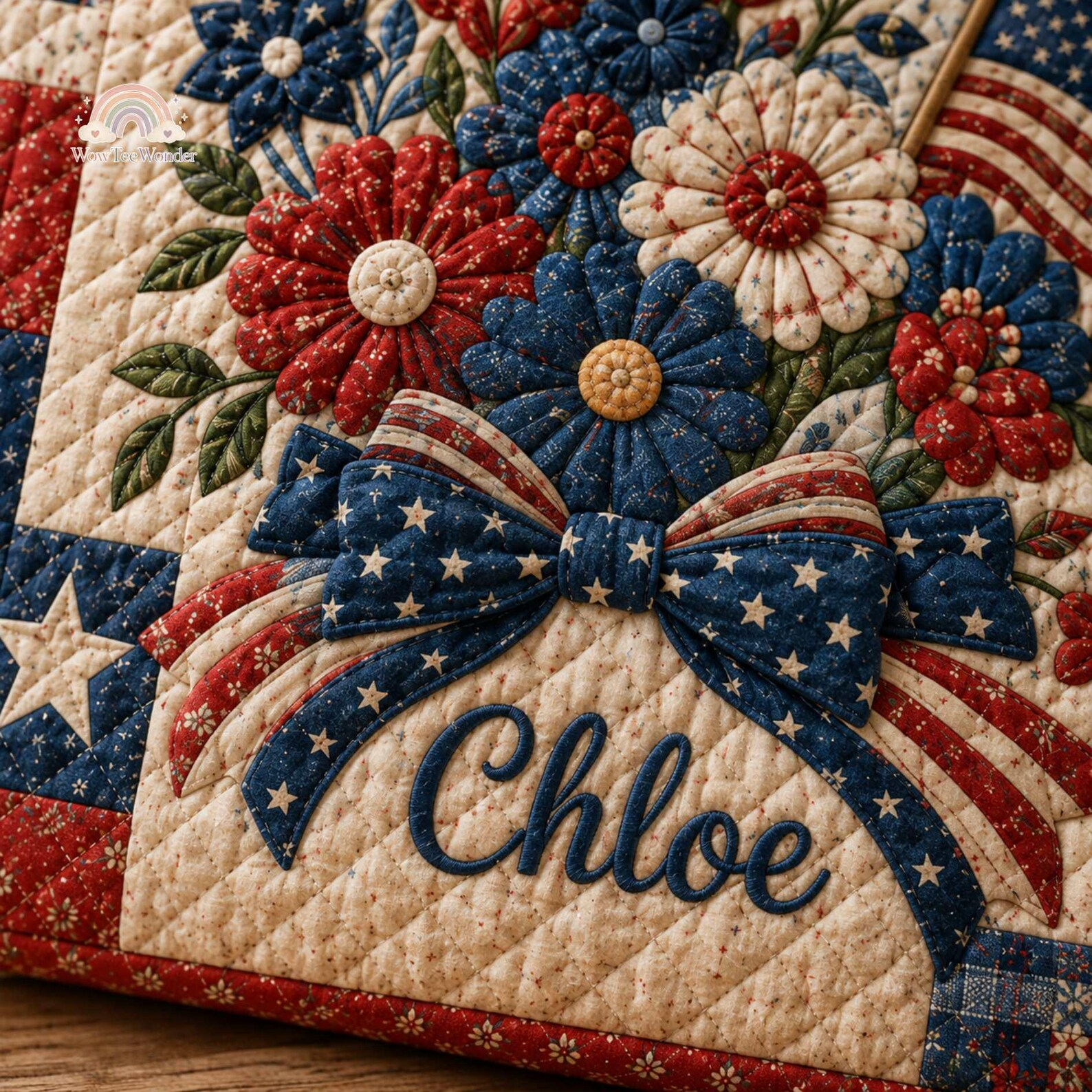 Personalized Patriotic Floral Quilted Tote Bag Gift for Patriots