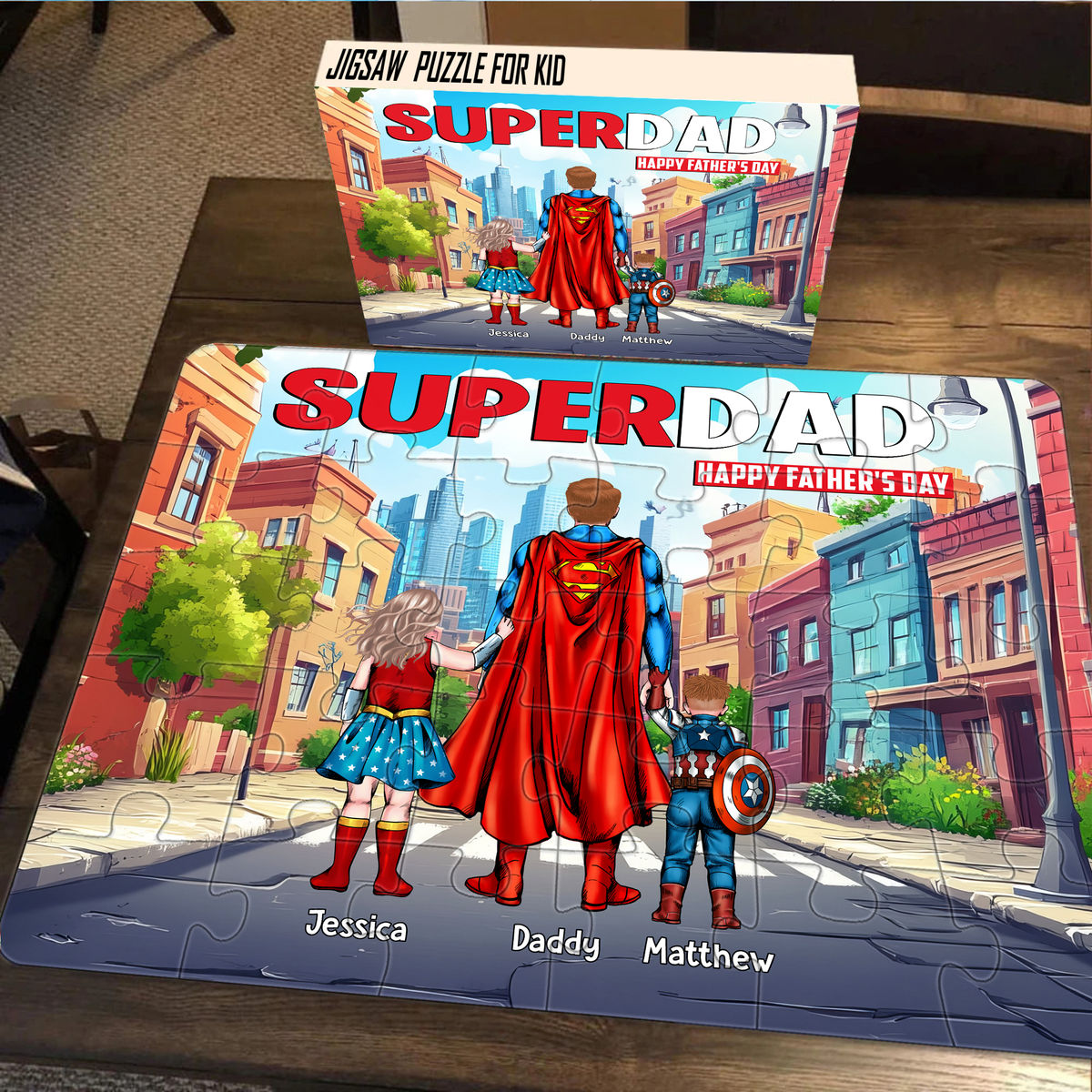 Personalized SuperDad Puzzle Custom Name Gift for Dad Puzzle GradoCreations
