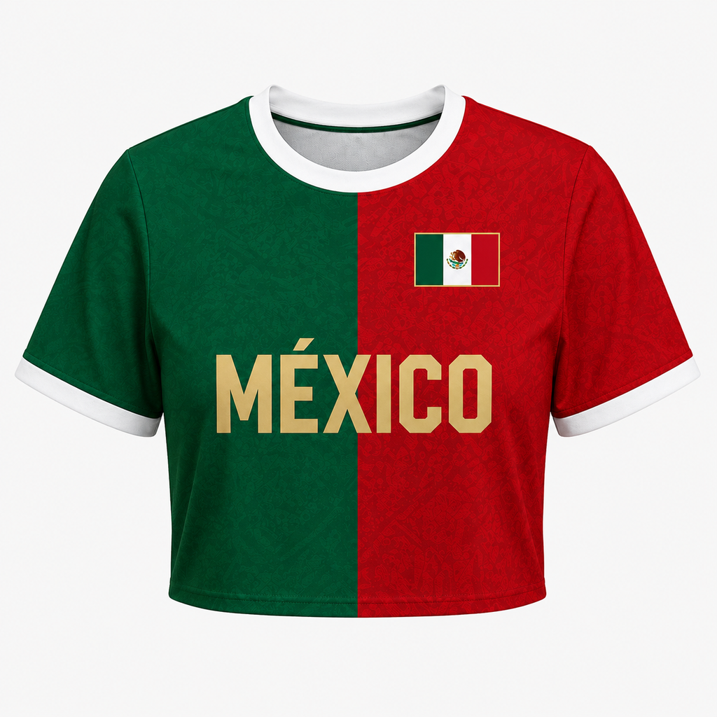 Personalized Mexico Soccer Jersey Crop Tee Custom Name Gift for Football Fans