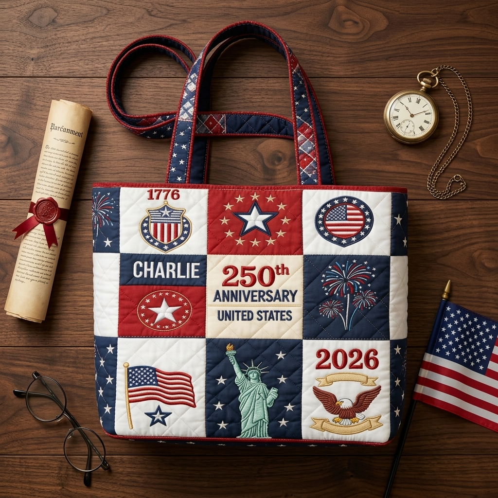 Personalized Quilted Tote Bag US 250th Anniversary Floral Gift for Her