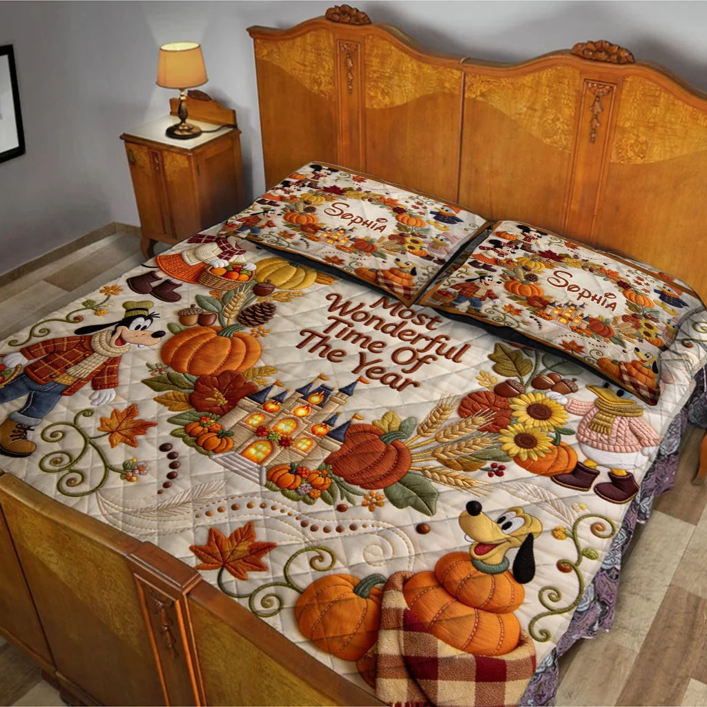 Personalized Quilted Bedding Set Custom Name Fall Theme Gift for Kids Quilted Bedding Set GradoCreations