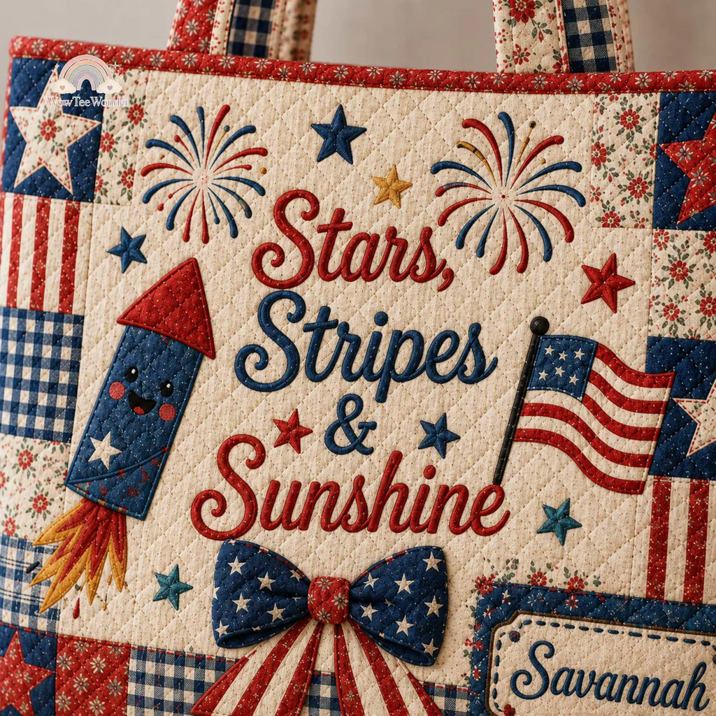 Personalized USA Flag Quilted Tote Bag Custom Name Gift for Patriots