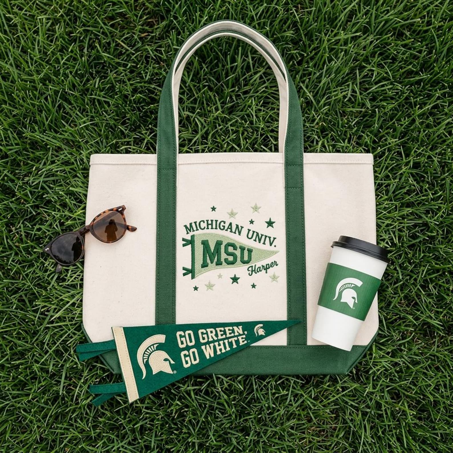 Personalized Embroidery Tote Bag with Custom Pennant Flag for Students & Teachers