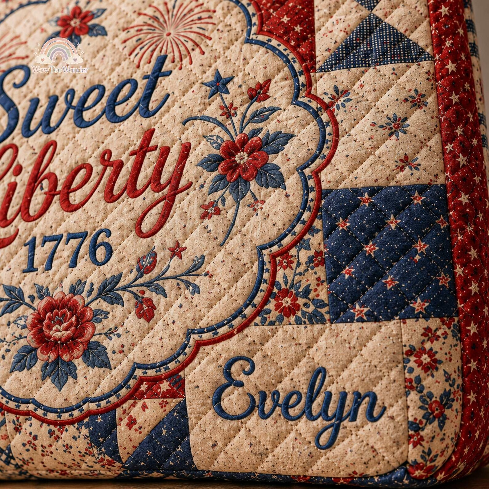 Personalized Quilted Tote Bag USA Flag Sweet Liberty Gift