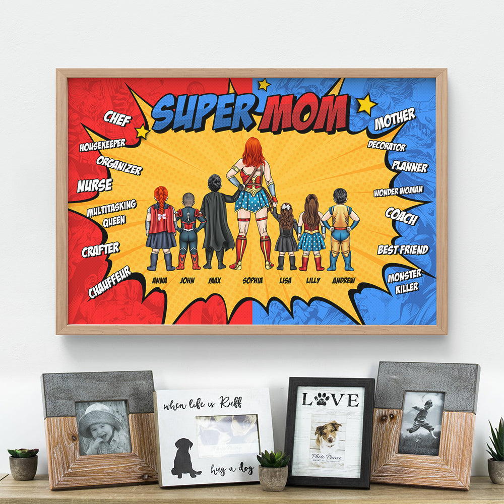 Personalized Super Mom Canvas Poster Custom Design Gift for Mom