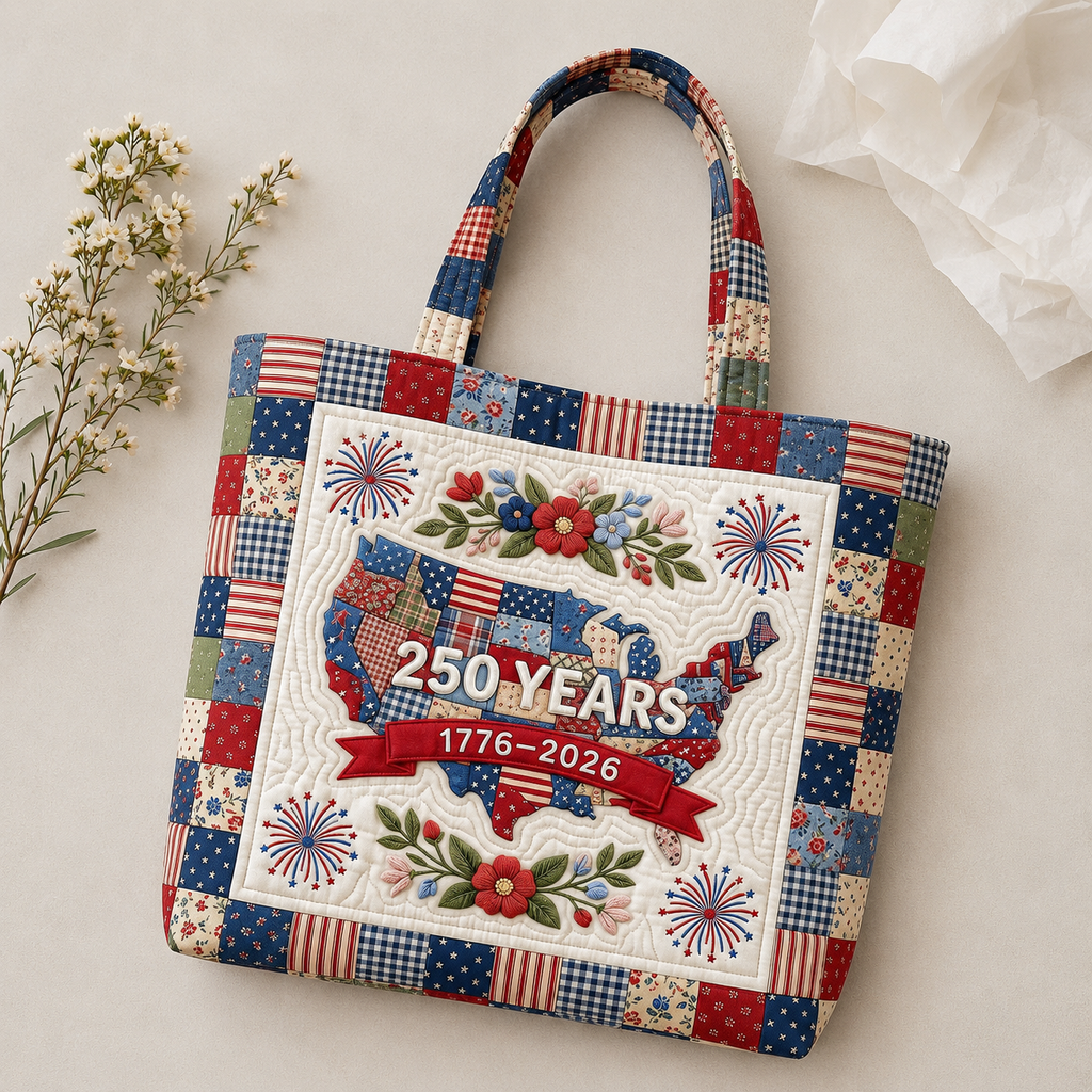 Personalized Patriotic Quilted Tote Bag 250 Years Gift for Her