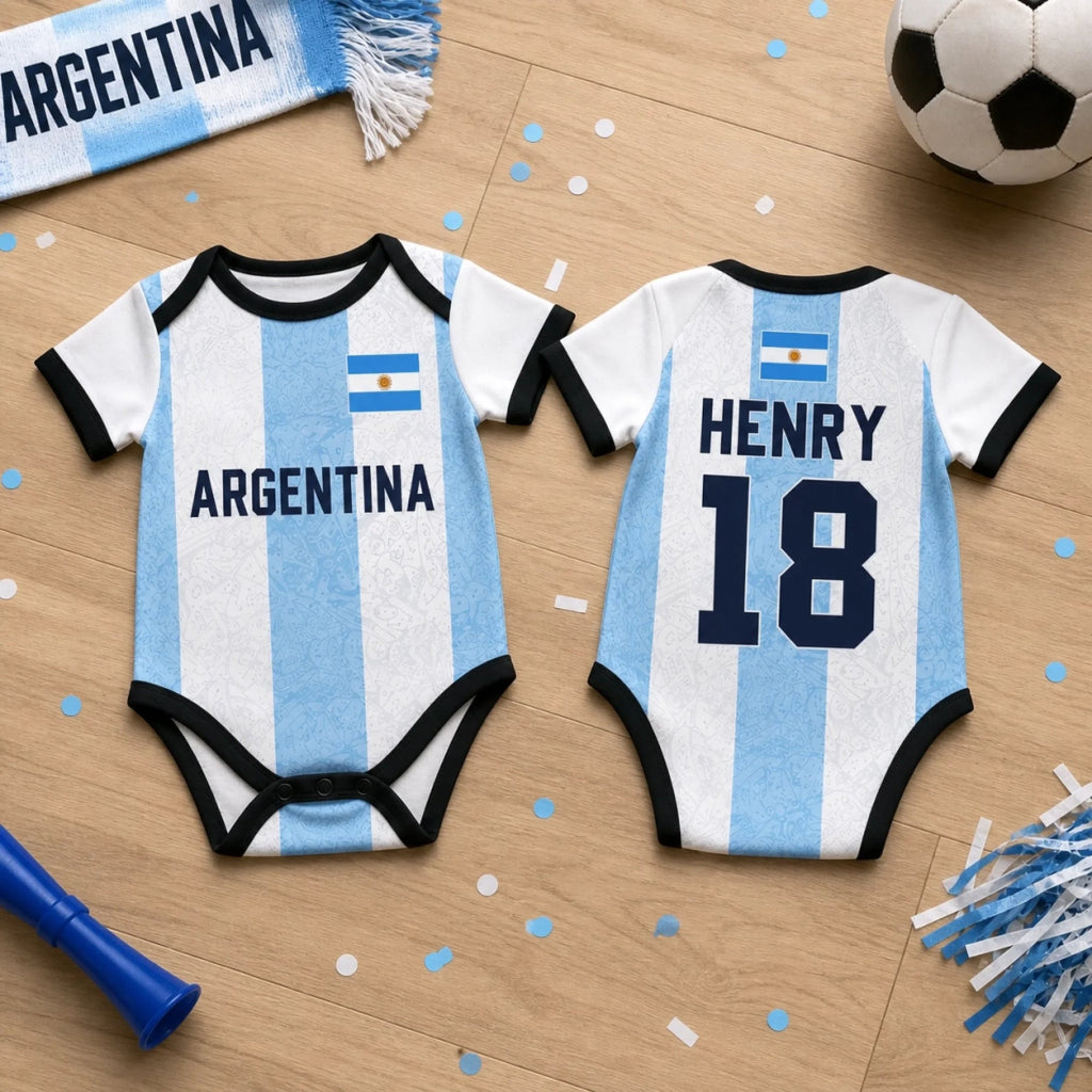 Personalized Argentina Soccer Baby Jersey Bodysuit Custom Name Gift for New Moms & Dads