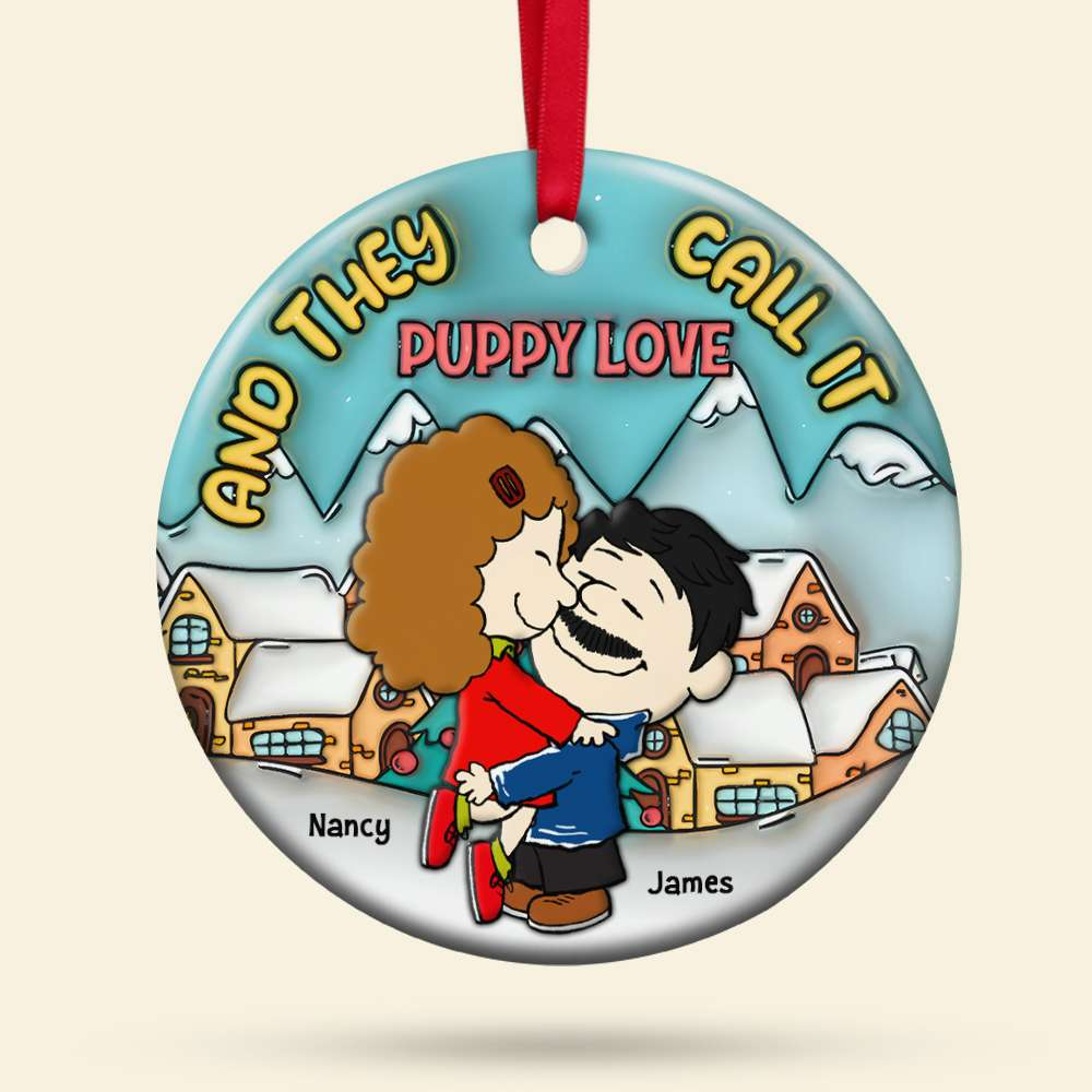 Personalized Christmas Puppy Love Ceramic Ornament Gift for Couples
