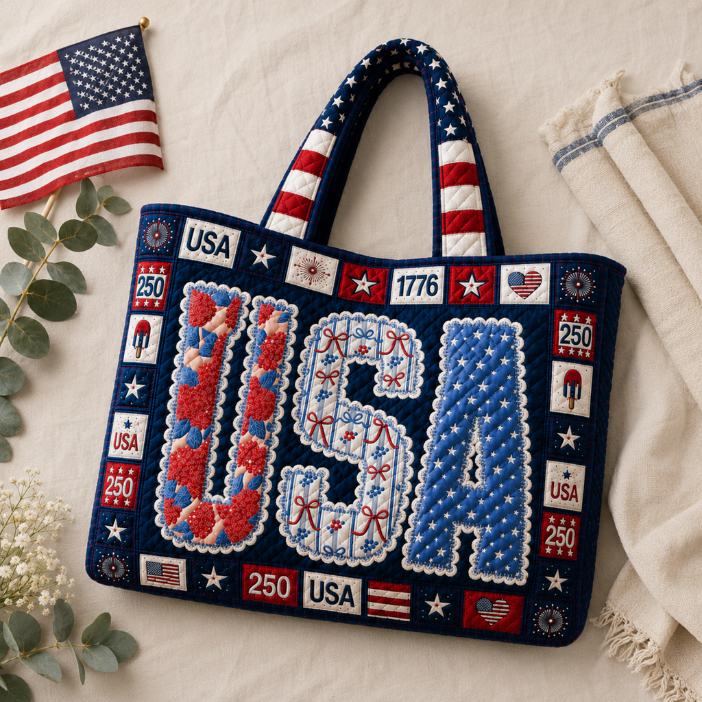Patriotic Quilted Tote Bag Custom Design Ideal Gift for Her