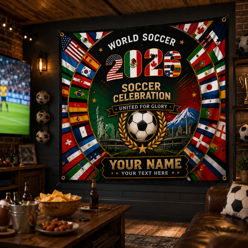 Personalized Soccer Celebration Backdrop Custom Name Flag Gift for Fans