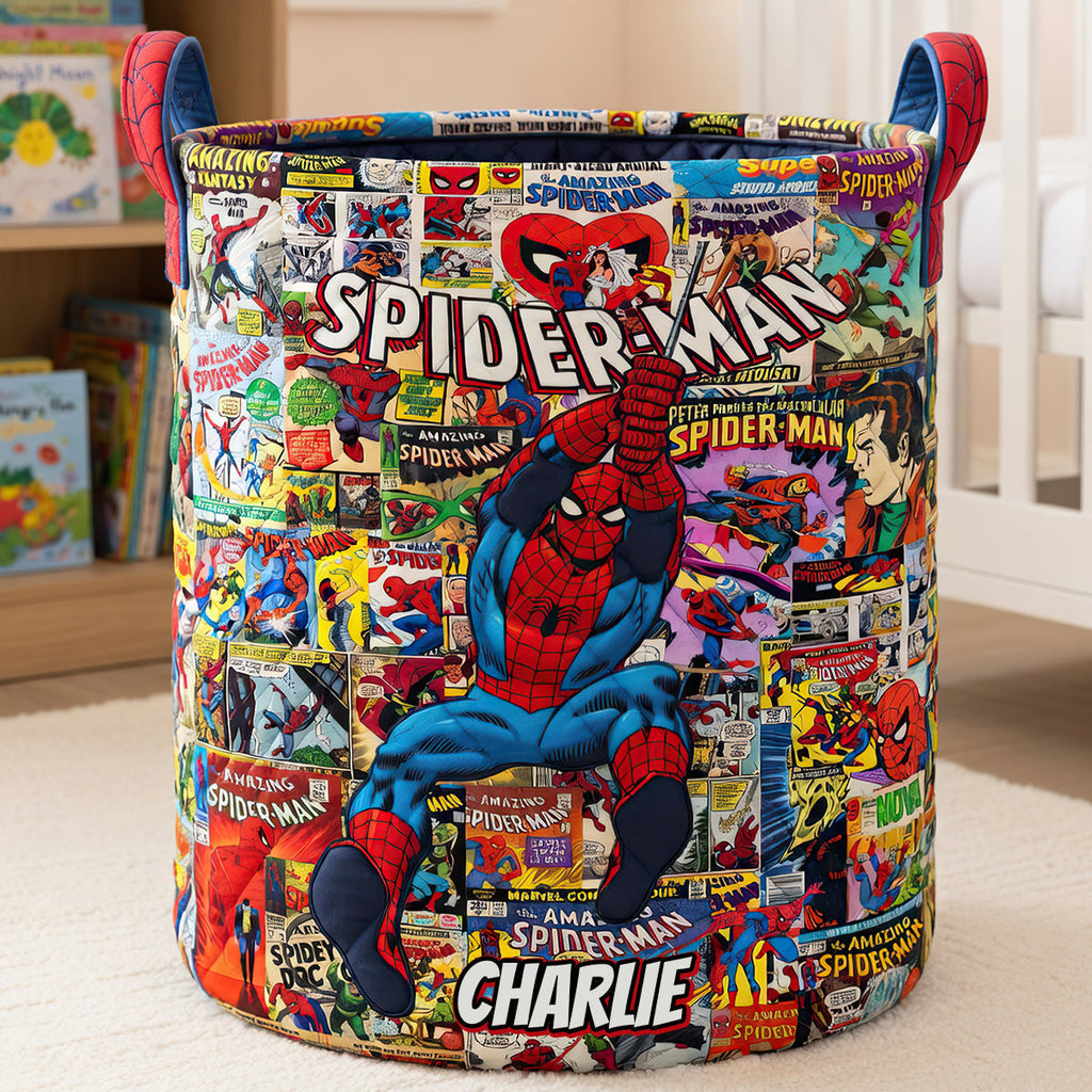 Personalized Spider-Man Quilted Laundry Basket for Kids Quilted Laundry Basket GradoCreations
