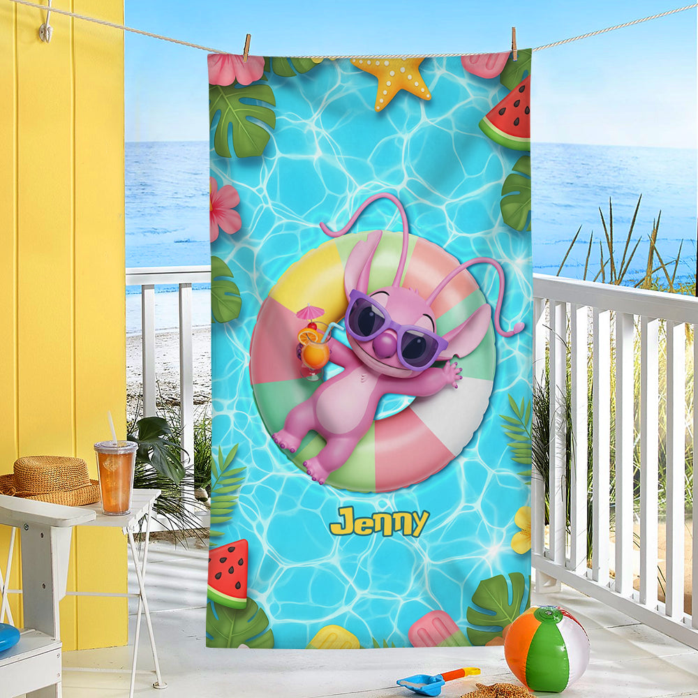 Personalized Beach Towel with Cute Aliens for Kids | Summer Gift