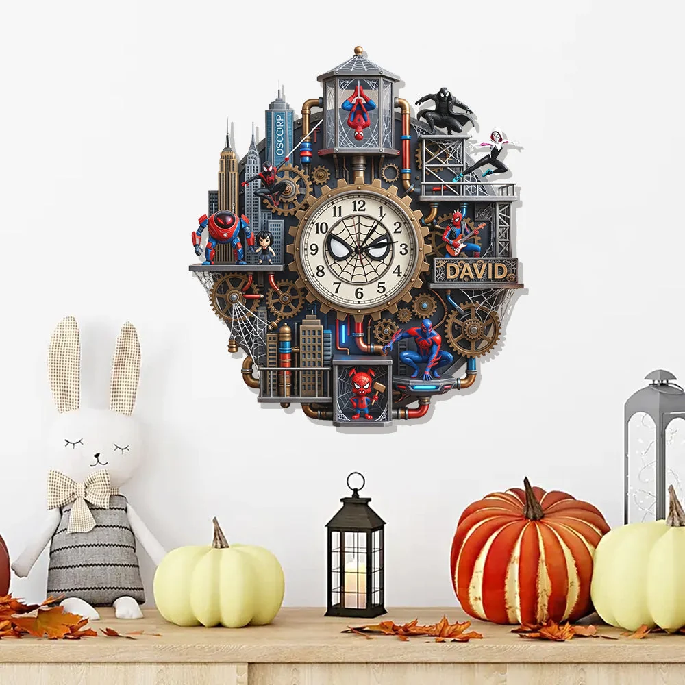 Personalized Spider-Man Wall Hanging Clock Custom Name Gift for Movie Fans Wall Hanging Clock GradoCreations