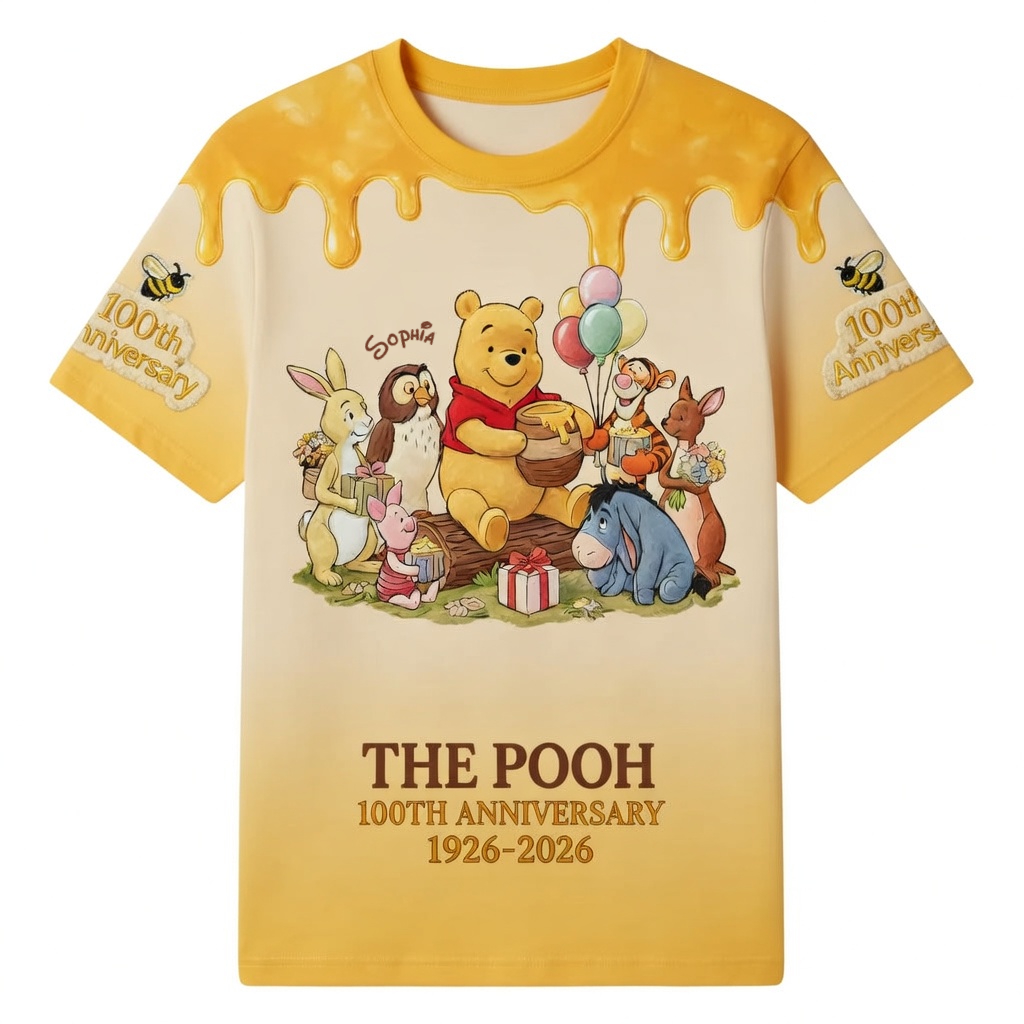 Personalized 100th Anniversary Pooh AOP Shirt Gift for Fans