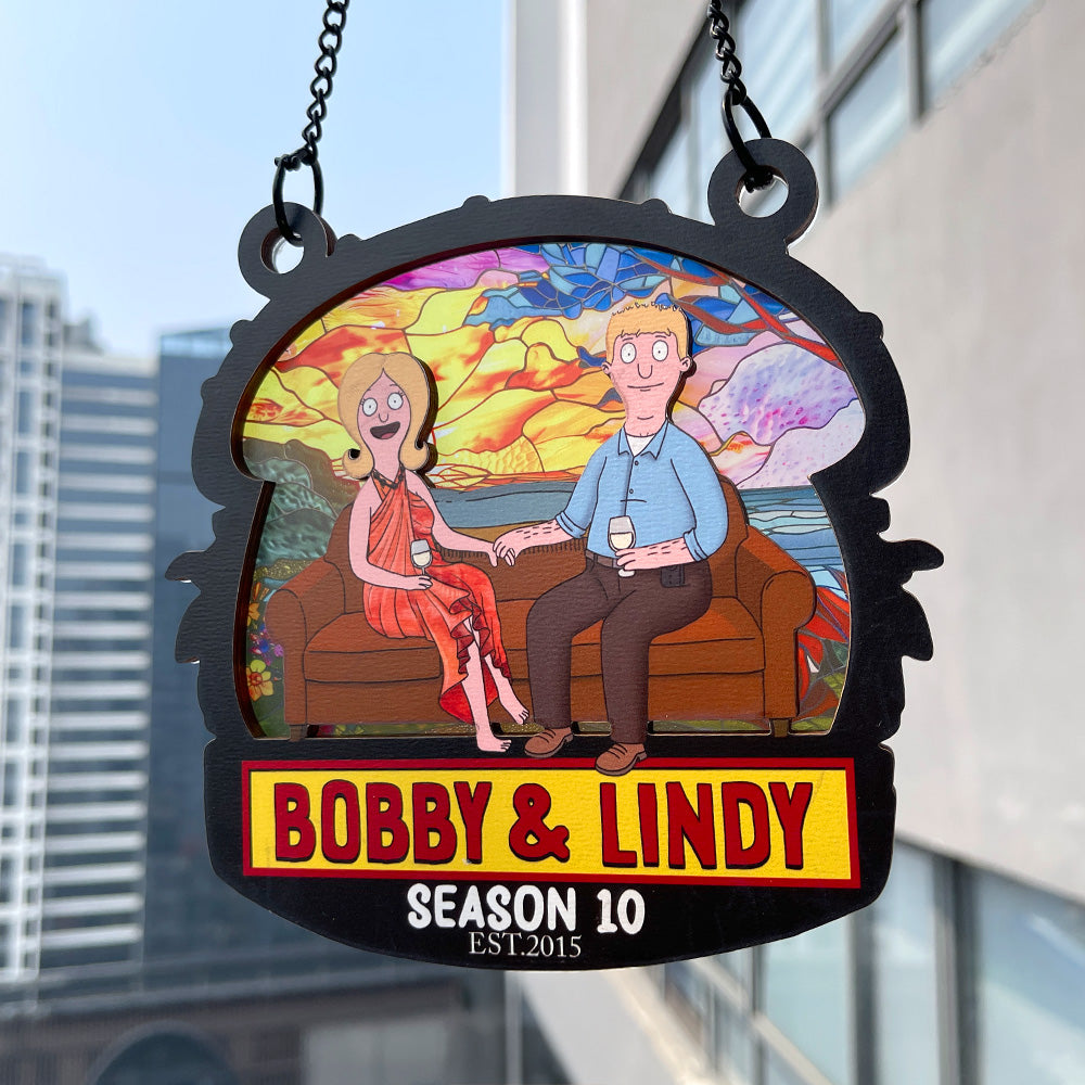 Personalized Funny Burgers Cartoon Suncatcher Gift for Couple Anniversary