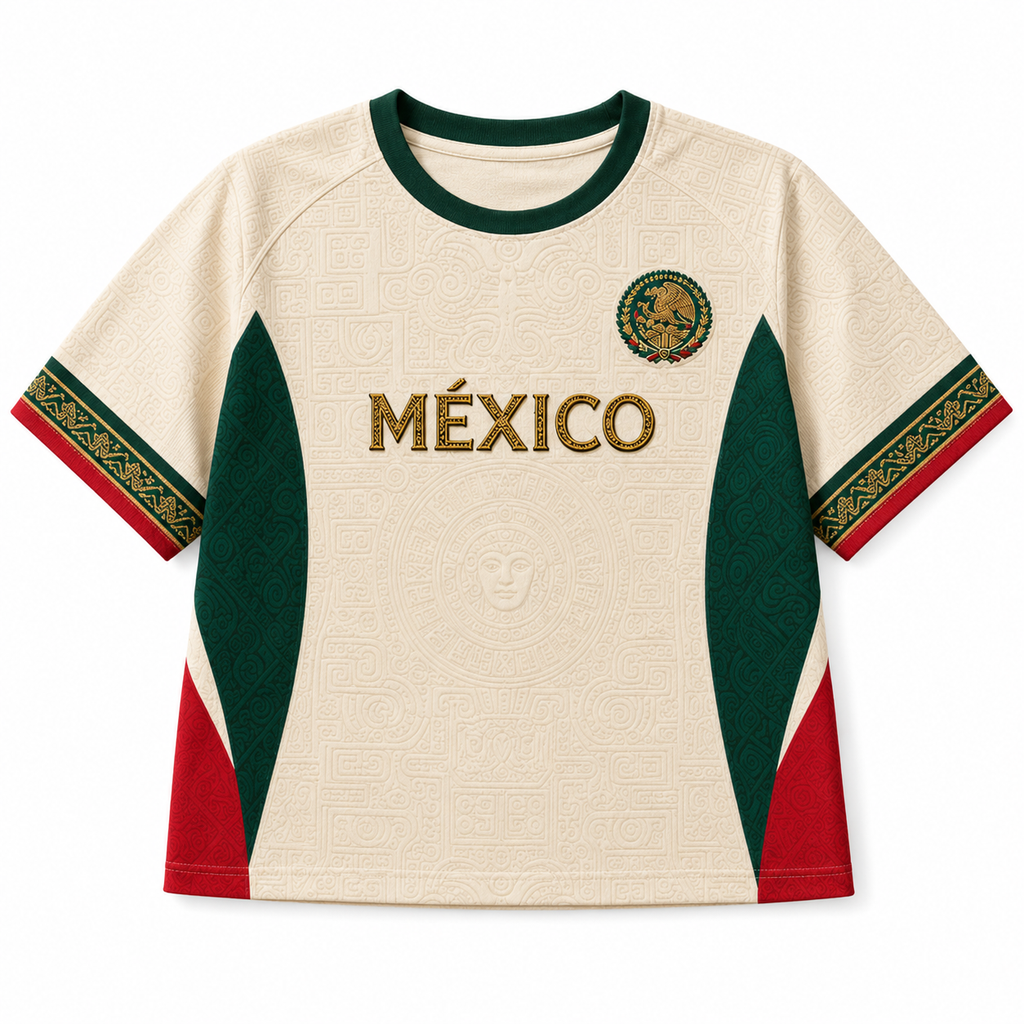 Personalized Mexico Aztec Sun Stone Soccer Jersey Crop Tee Gift for Football Lovers