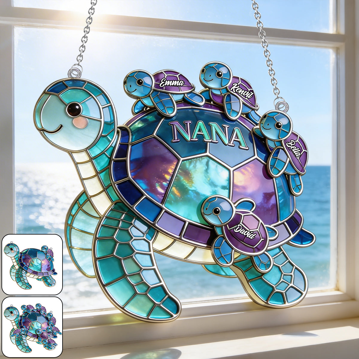 Personalized Grandma Turtle Suncatcher Gift for Mom - Custom Window Hanging
