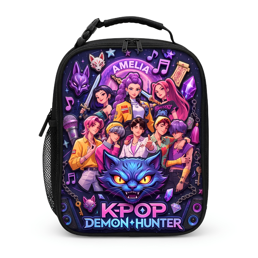 Personalized Cartoon Girl Backpack Set with Lunch Bag, Pencil Case & Water Bottle for Kids School Bag+ GradoCreations