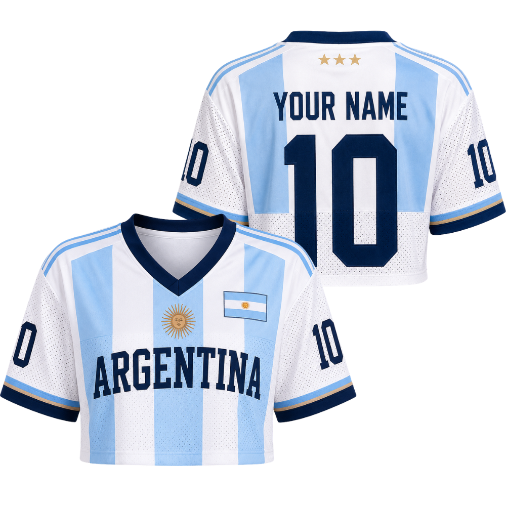 Personalized Argentina Soccer Crop Top Jersey Custom Name Gift for Football Fans