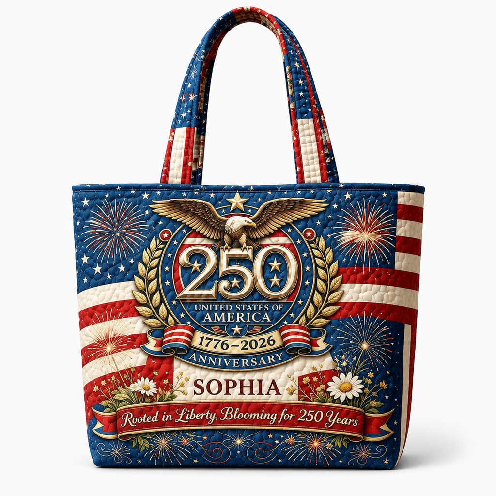 Personalized US 250th Anniversary Bald Eagle Quilted Tote Bag Gift for Her