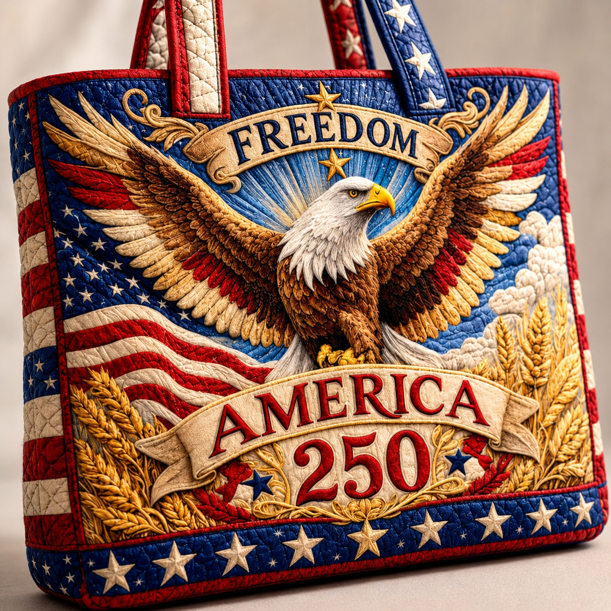 Patriotic Quilted Tote Bag with Bald Eagle Design Gift for Her