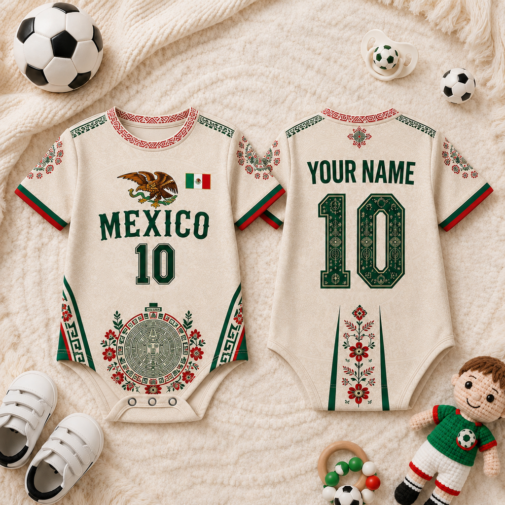 Personalized Mexico Soccer Bodysuit Cute Baby Gift for New Parents
