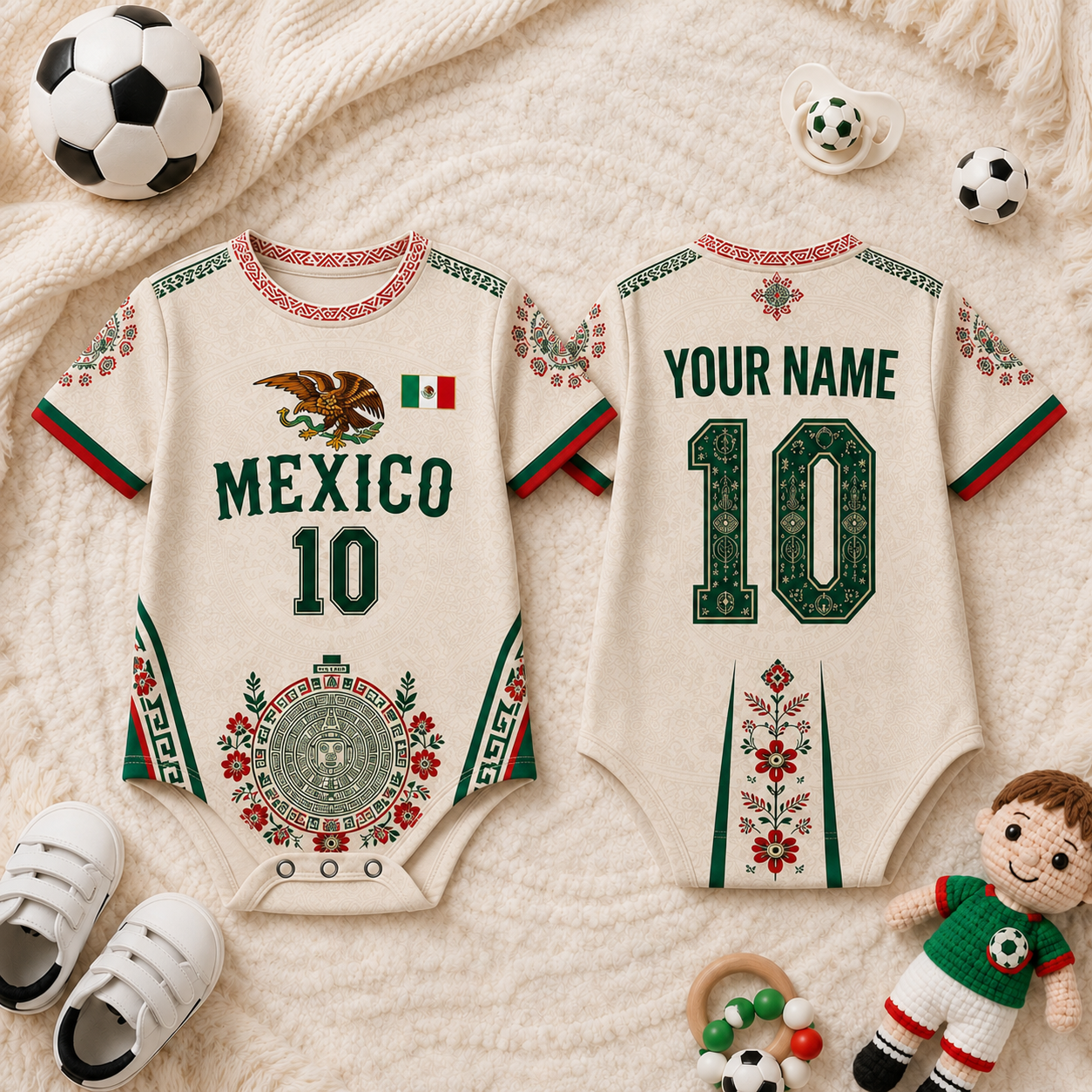 Personalized Mexico Soccer Bodysuit Cute Baby Gift for New Parents