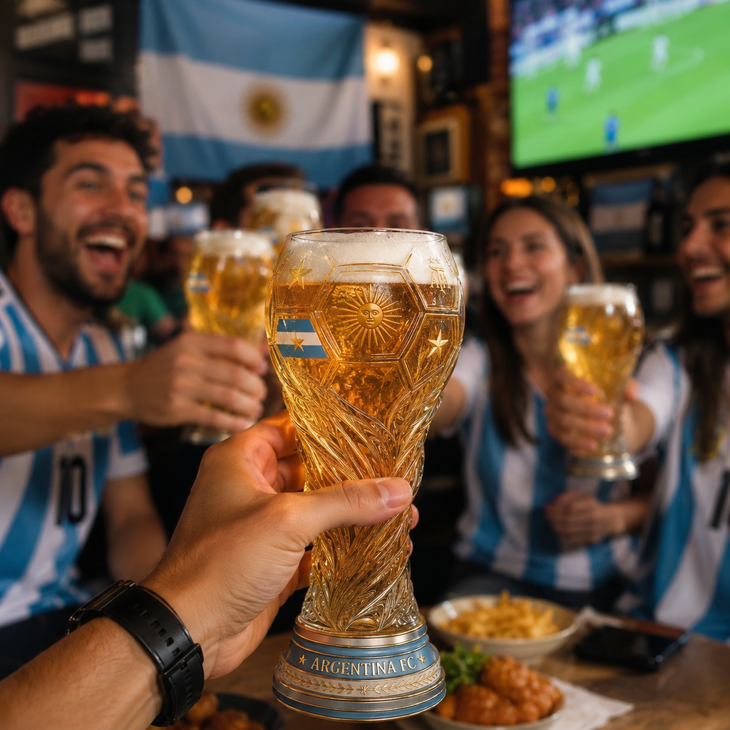 Personalized Trophy Beer Glass for Argentina Football Fans Gift