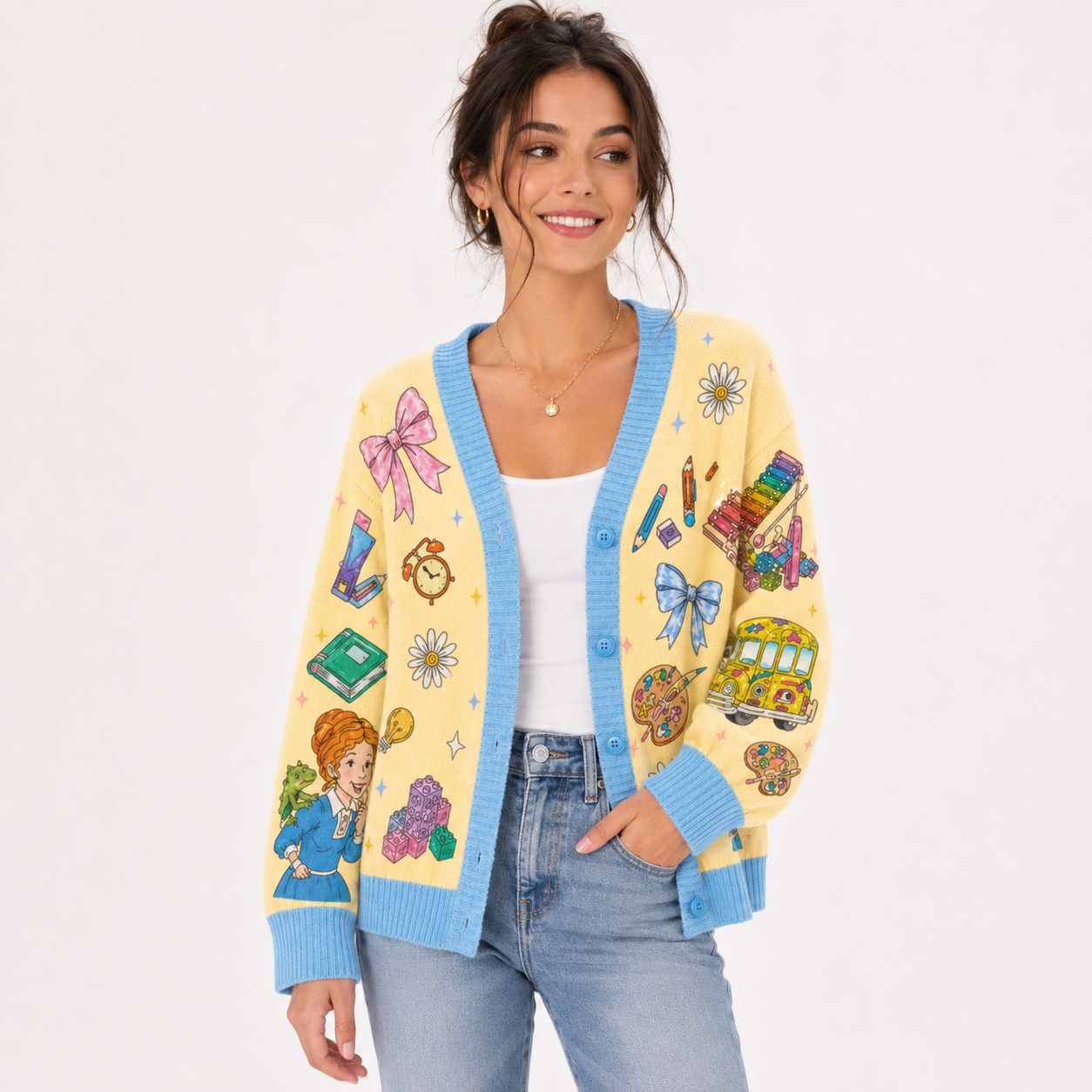 Personalized Magic School Bus Cardigan for Teachers Gift - Custom Name Sweater Cardigan GradoCreations