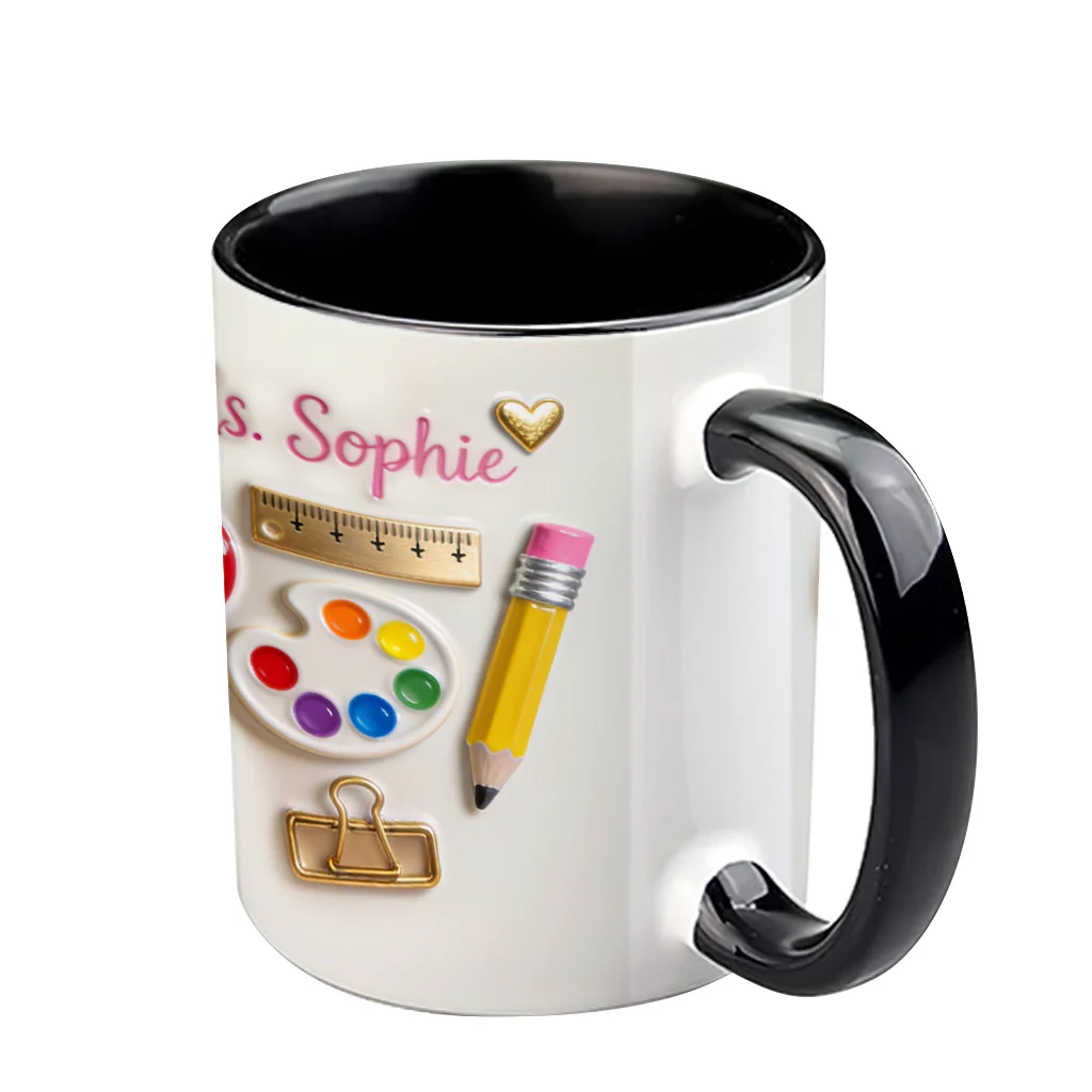 Personalized Teacher Accent Mug with Apple & Colors Gift