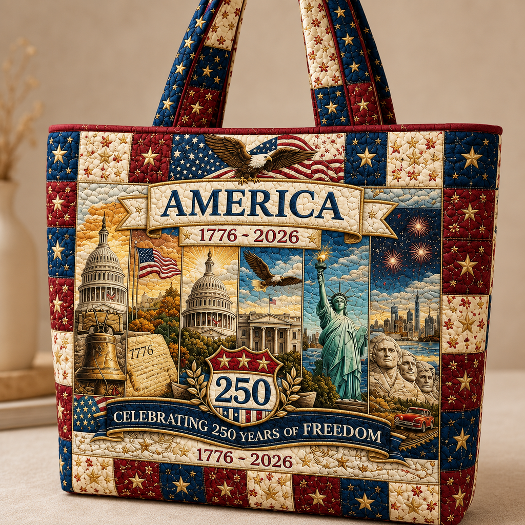 Patriotic Quilted Tote Bag with Eagle Design Gift for Her