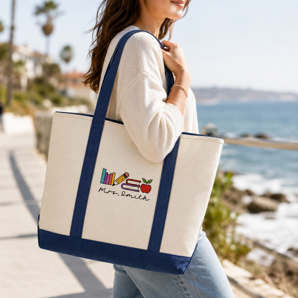 Personalized Embroidery Tote Bag Custom Name Teacher Gift