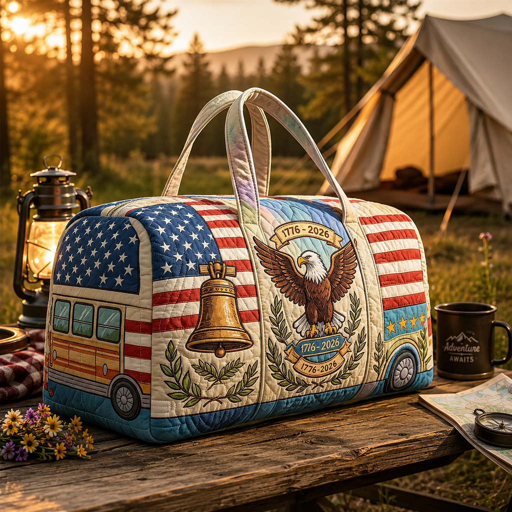 Patriotic Quilted Duffle Bag with American Flag for Independence Day Travel