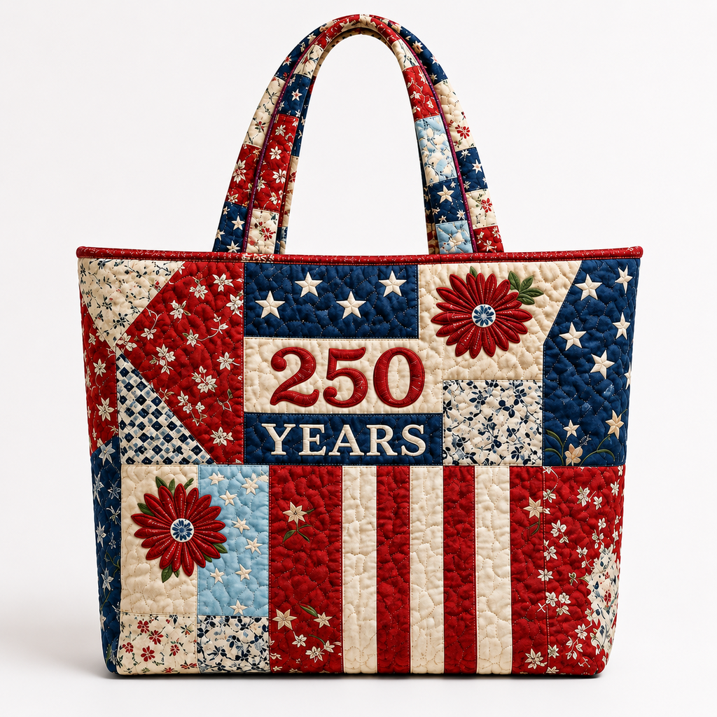 Quilted Tote Bag 250th Anniversary Floral Design Gift for Her