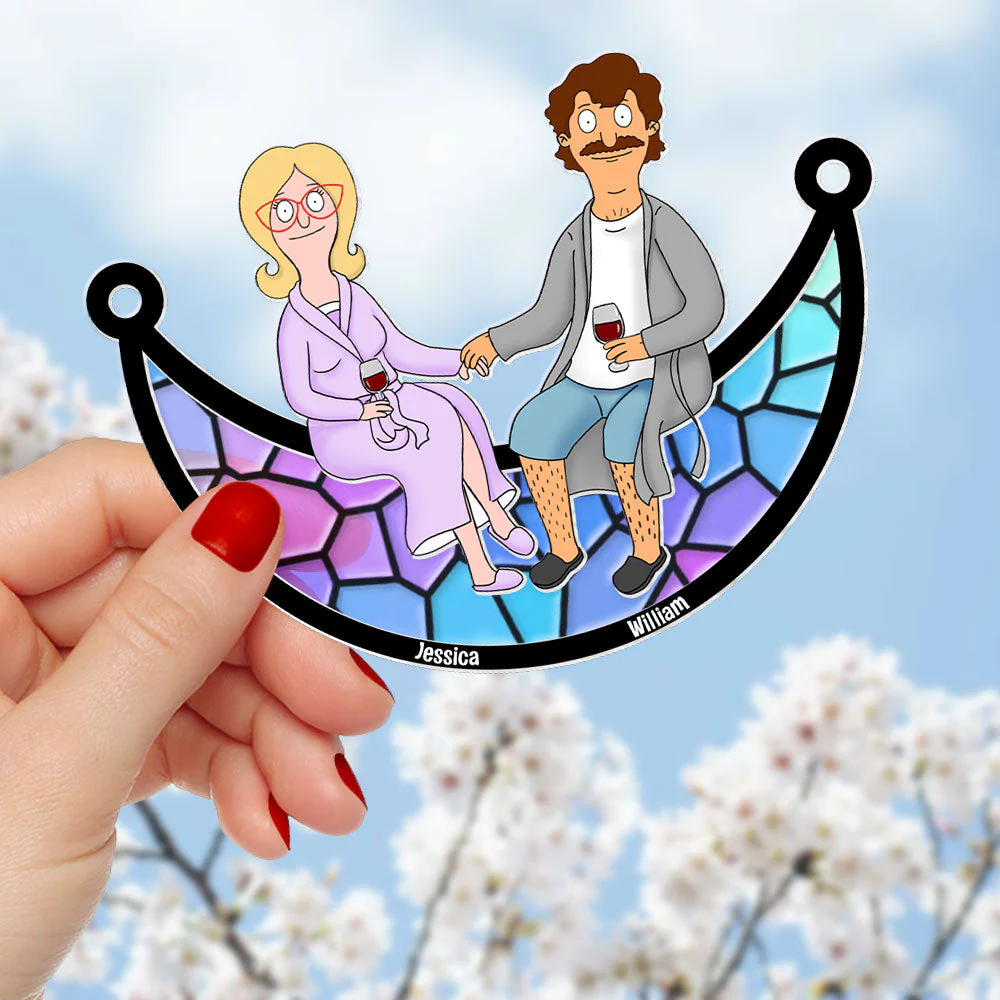 Personalized Burger Couple Suncatcher Ornament Gift for Couples Anniversary