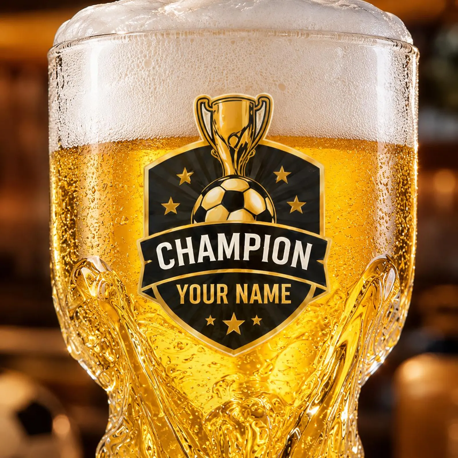 Personalized Trophy Beer Glass Custom Name Gift for Soccer Fans
