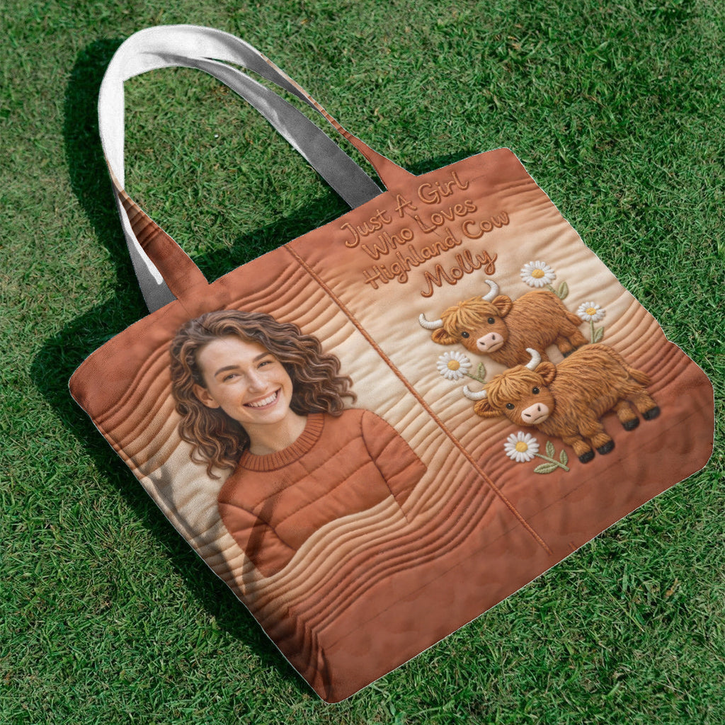 Personalized Quilted Tote Bag Just A Girl Who Loves Highland Cow Gift for Her