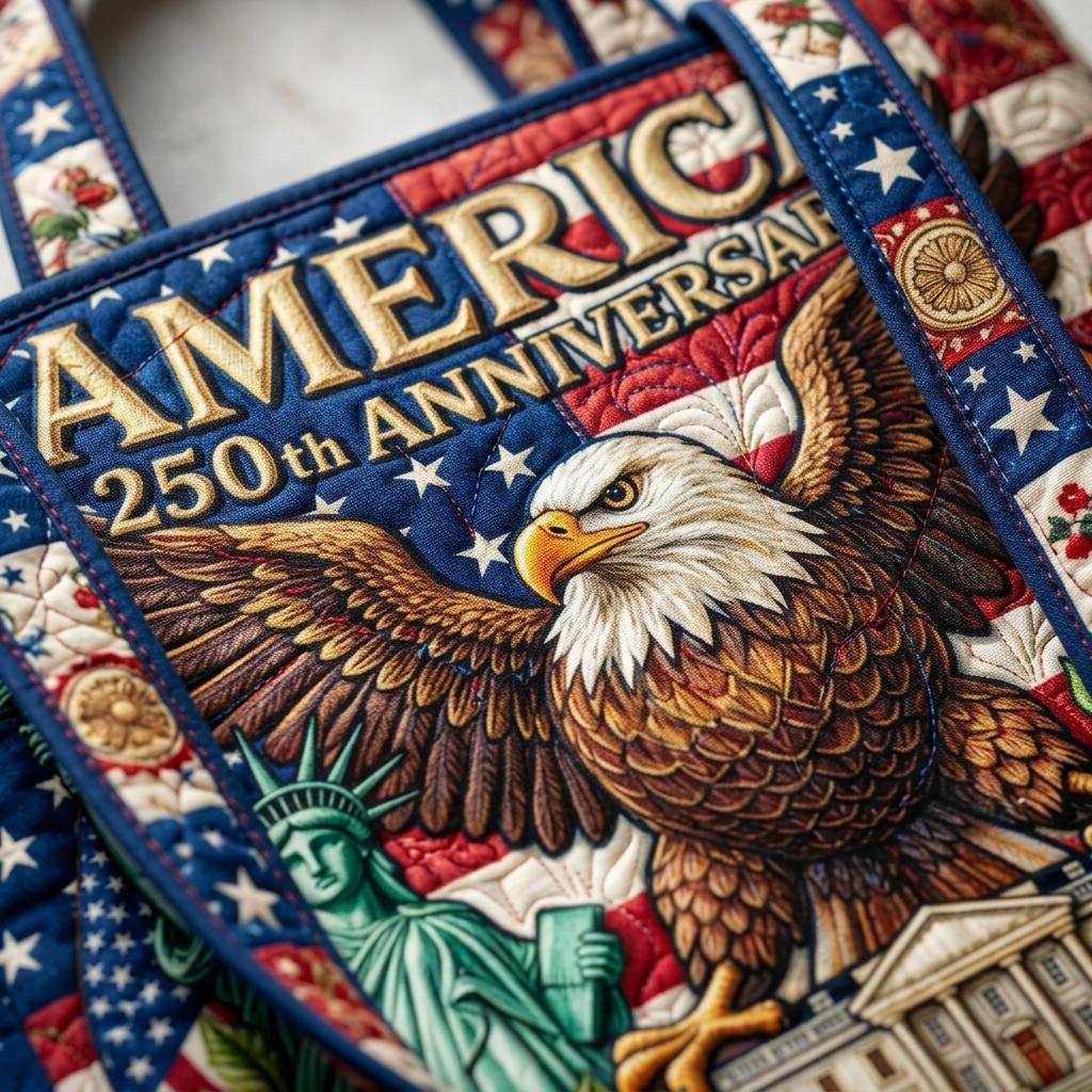 Patriotic Quilted Tote Bag with Eagle Design for Her