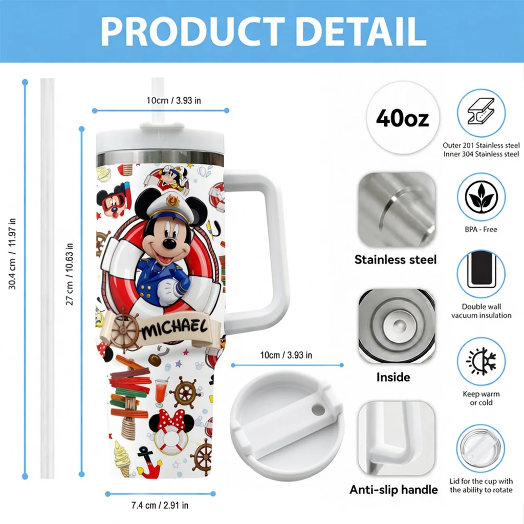 Personalized Disney-Style Stainless Steel Tumbler with Name - Gift for Fans