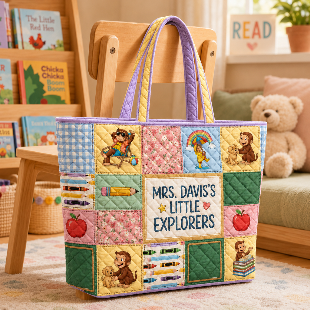 Personalized Quilted Tote Bag for Teacher Little Explorers Gift