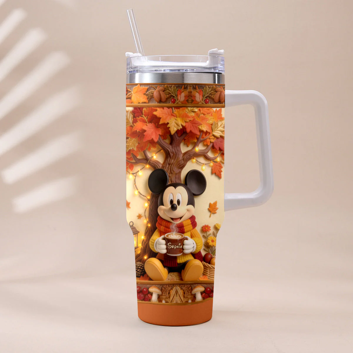 Personalized 40oz Tumbler with Fall Vibes and 3D Effect Gift for Mom